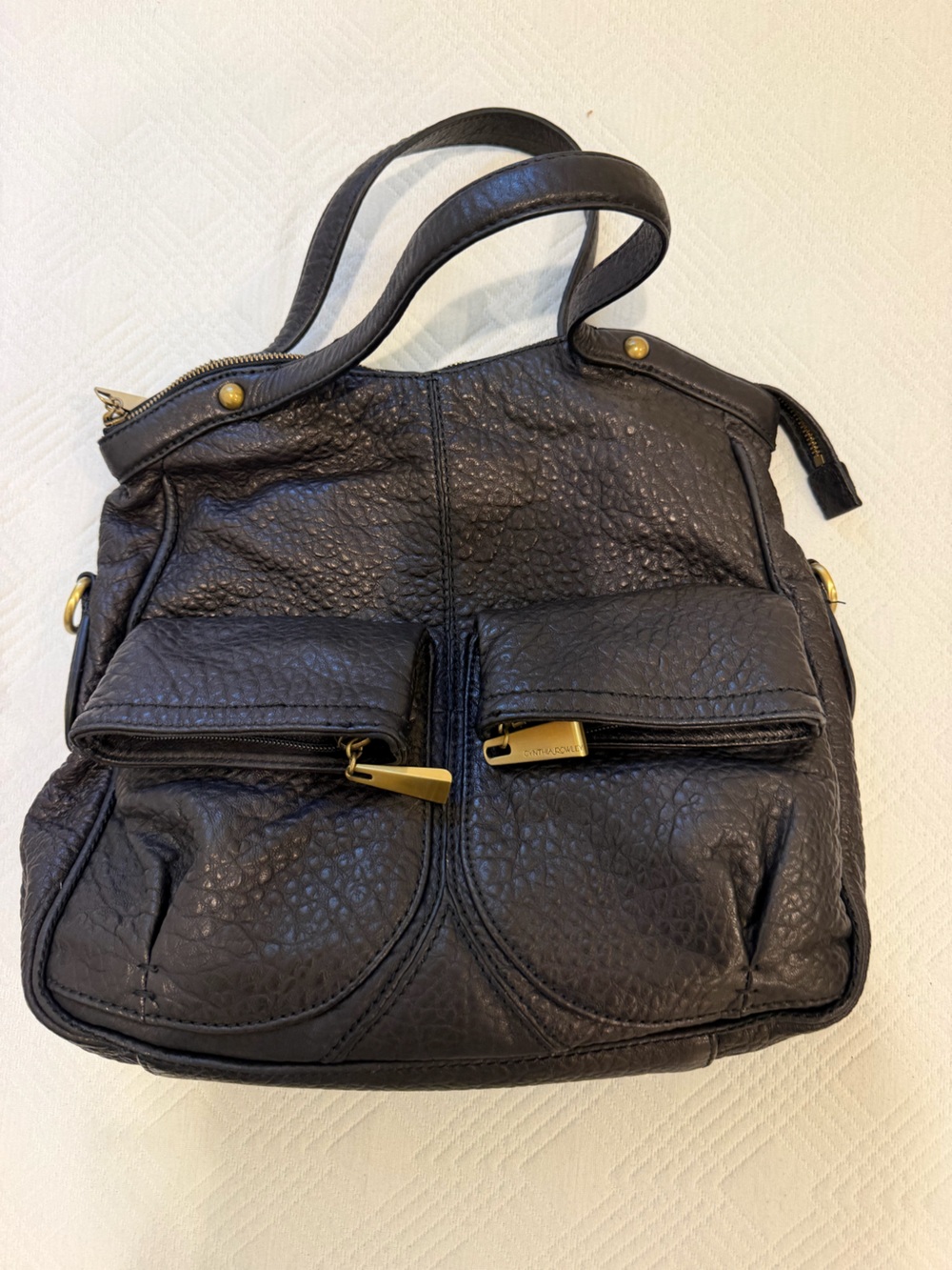Cynthia Rowley Black Textured Leather Bag with Gold Hardware Tags